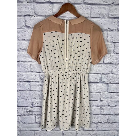 LOWRYS FARM Women's Tan Collared Animal Print Short Sleeve Dress Medium - Picture 7 of 7